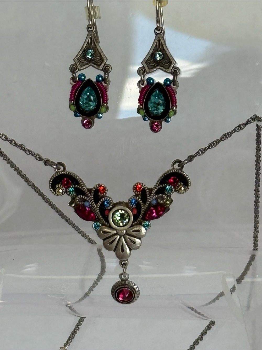 Firefly Multicolor Crystal Teardrop Necklace & Earrings Set